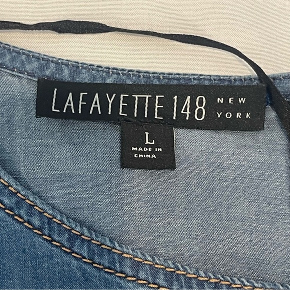 Lafayette 148 New York Chambray Cap Sleeve Dress Size Large - Picture 10 of 14
